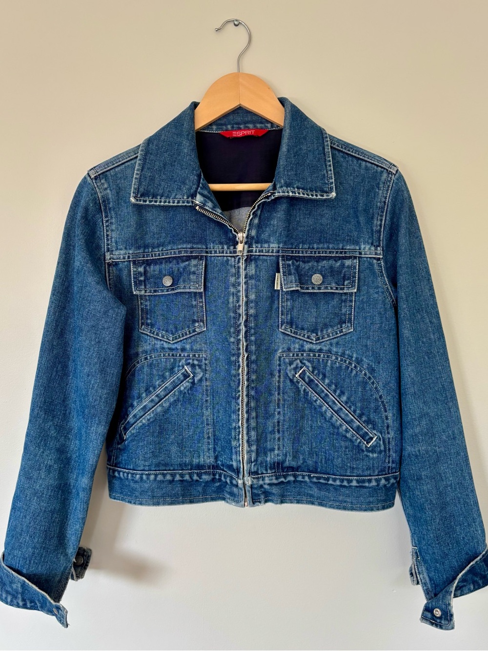 Esprit Dark Blue Denim Zip-Front Jean Jacket